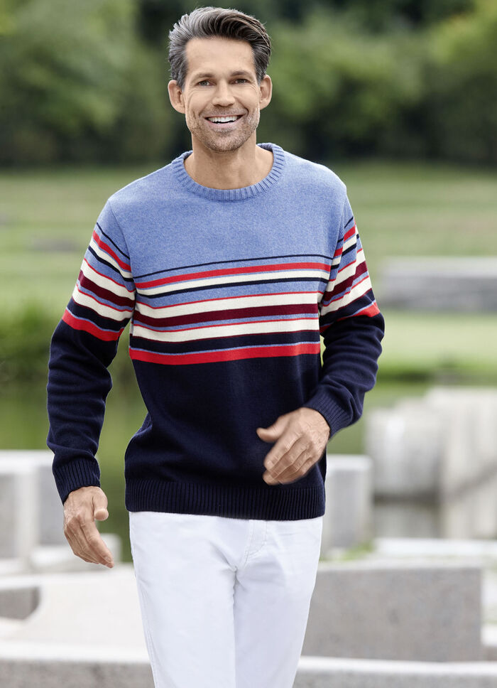 Combineerbare ronde hals trui HELLBLAU MELIERT MARINE GESTREIFT