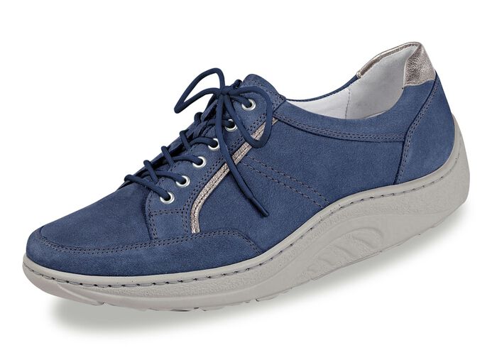 Waldläufer veterschoen met elegante metallic leren inzetstukken JEANSBLAUW