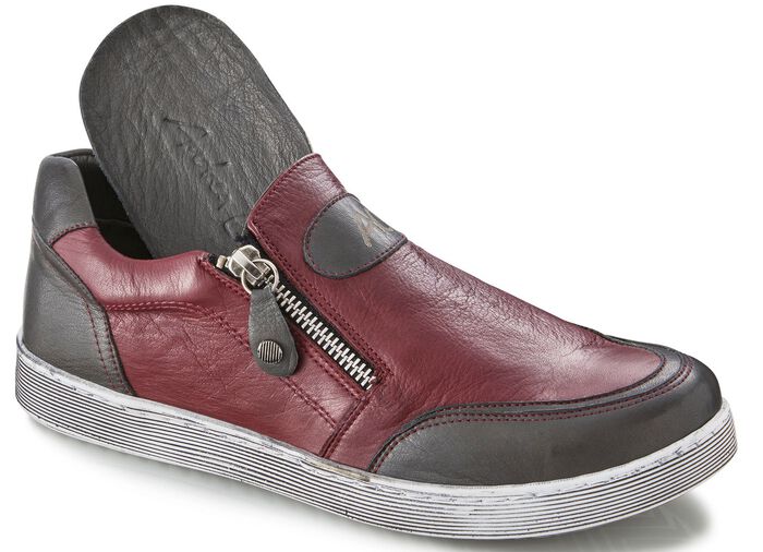 Slippers met twee praktische zijritsen BORDEAUX-GRIJS