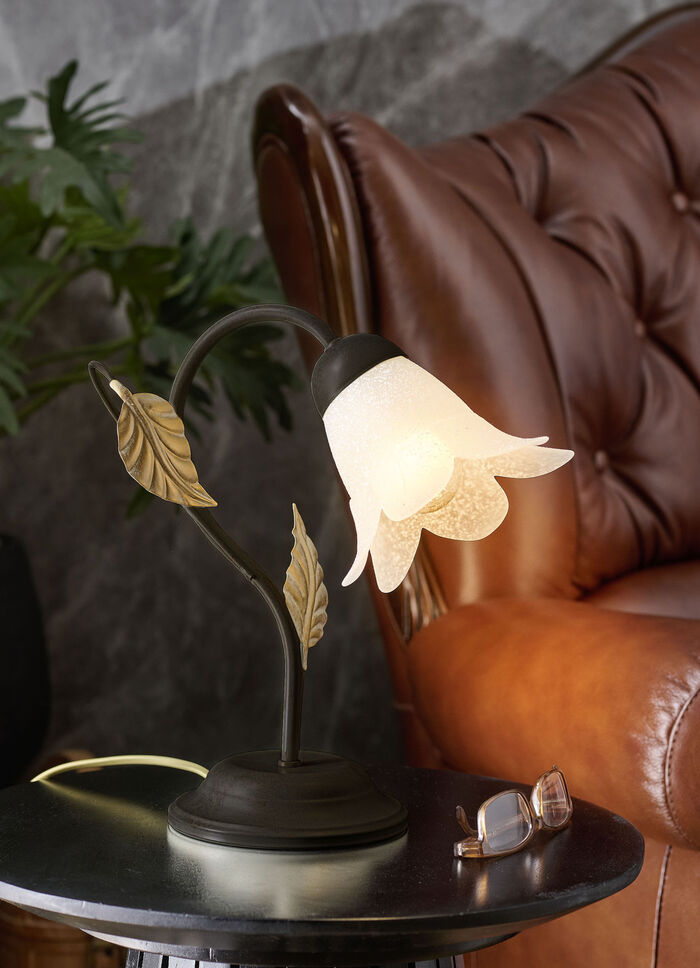 Metalen tafellamp met glazen kap ZWART-GOUD