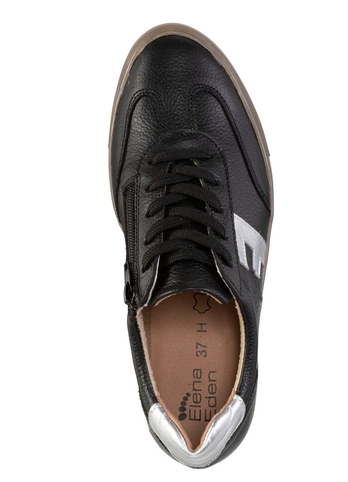 ELENA EDEN vetersneakers van generfd nappaleer ZWART-ZILVER