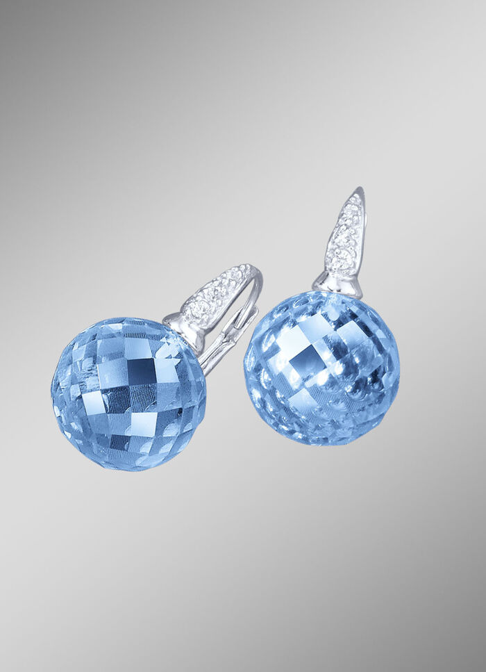 Oorbellen met blauwe kwarts, beh., en synth. zirkonia 