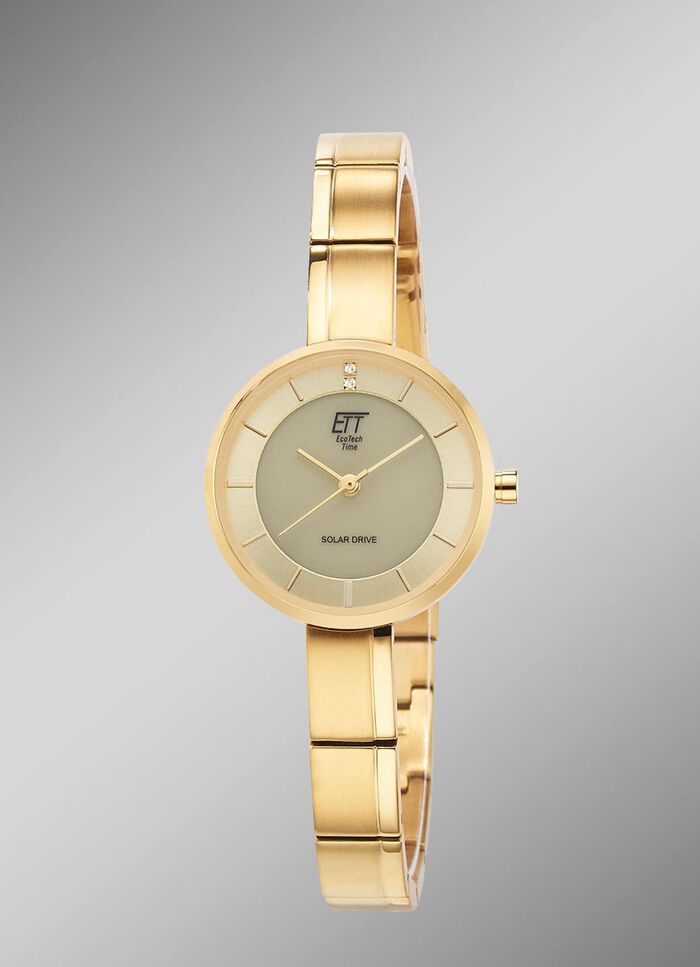 ETT-dameshorloge op zonne-energie met roestvrijstalen polsband en kast 