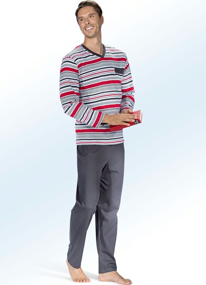 Set van twee pyjama's met V-hals en borstzakje 