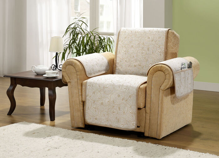 Fauteuil-, bank- en armleuningbeschermer met een verwarmende omkeerbare zijde BEIGE