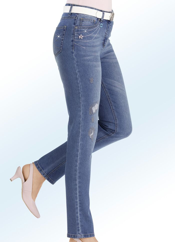 Jeans met steentjesapplicaties JEANSBLAU