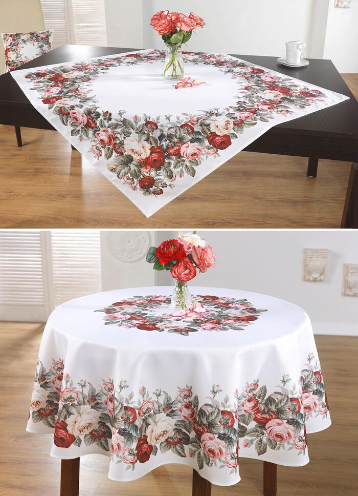 Expressief tafelkleed met een betoverend rozendessin 
