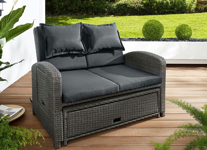 Tuinbank 'Nizza' met ligfunctie, van gevlochten kunststof 