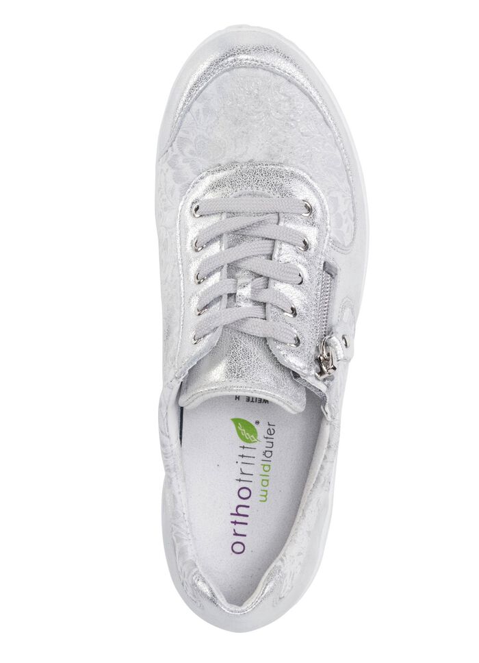 Waldl&auml;ufer veterschoen van elastisch materiaal met bloemenprint ZILVERWIT