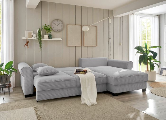 Moderne gestoffeerde hoek met bedfunctie LICHTGRIJS