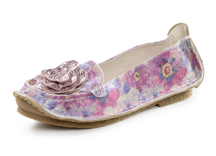 Laura Vita ballerina met leren bloem ROZE-MULTICOLOR