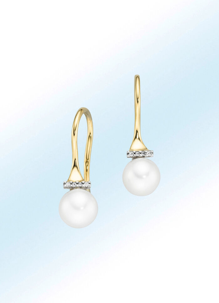 Oorhaken met gekweekte zoetwaterparels en diamanten 