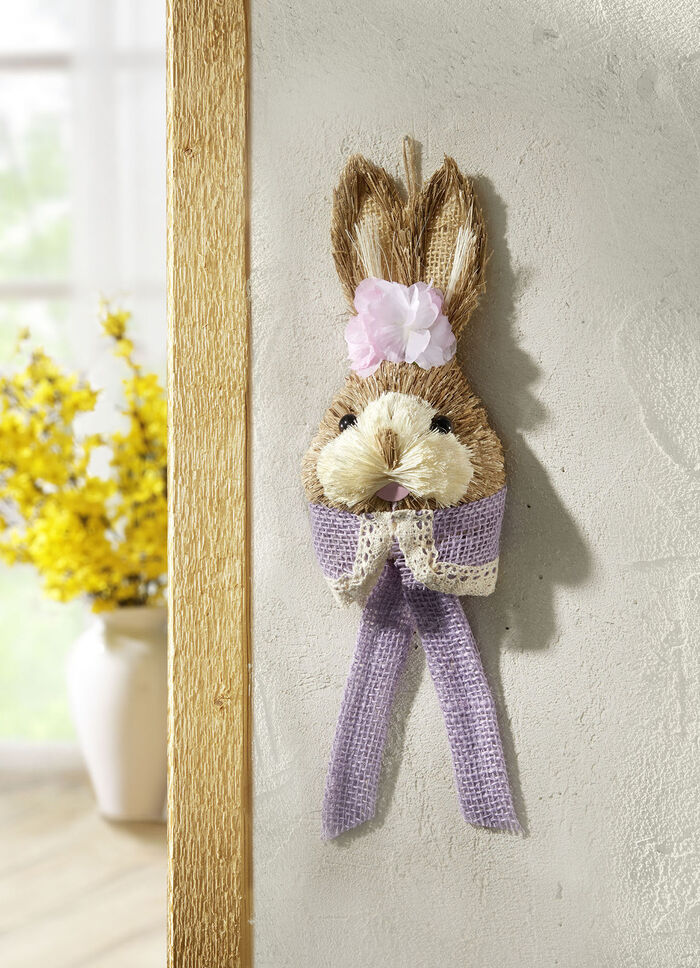 Konijnenkop gemaakt van fijngesneden raffia 