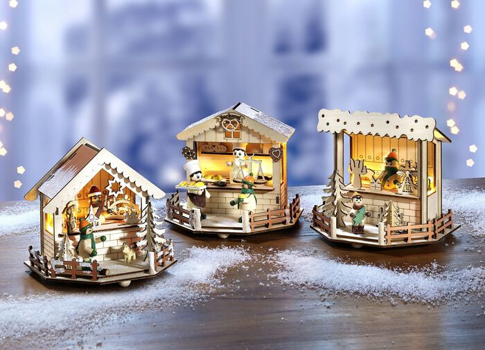 Houten kerstmarktkraam met LED-verlichting 