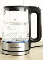 Glazen waterkoker met blauw LED-licht 