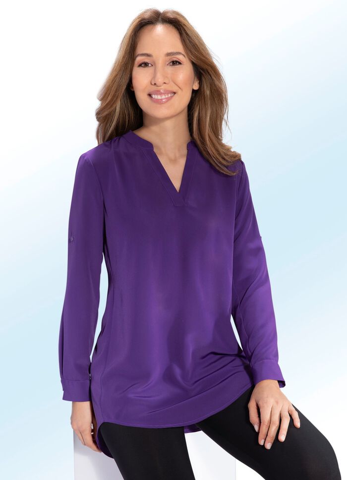 Tuniek met modieuze opstaande kraag in 2 kleuren PAARS