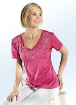 Shirt met elegante strassversiering aan de voorkant in 2 kleuren 