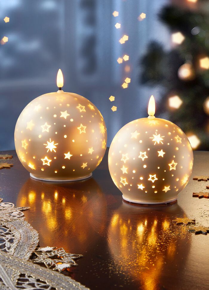 LED-kaarsen met stermotief, set van 2 GOLD