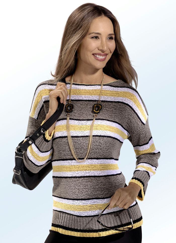 Pullover van lintgaren, met dwarsstrependessin 