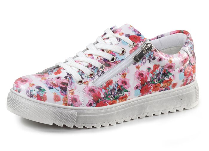 Gemini vetersneakers van gecoat nappaleer met bloemenprint WIT-ROZE