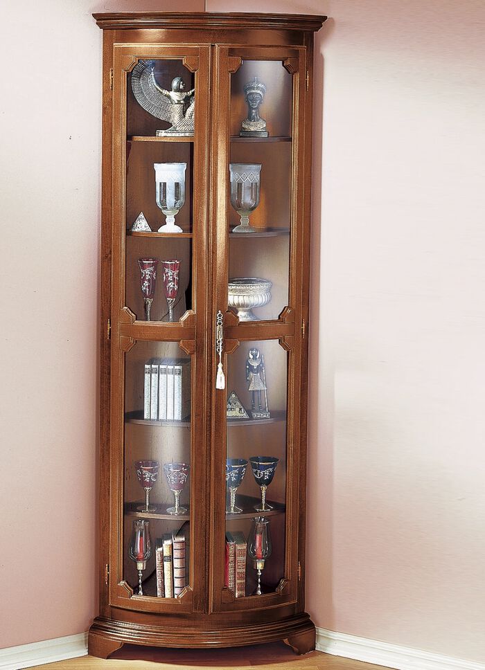 Hoekvitrine groot, 2-deurs NOTENBOOM