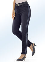 Jeans met trendy galonstrepen DONKERBLAUW