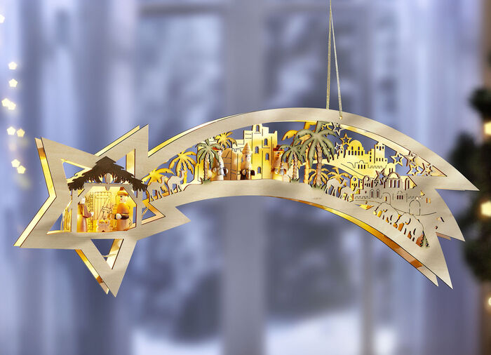 Verlichte houten vallende ster 