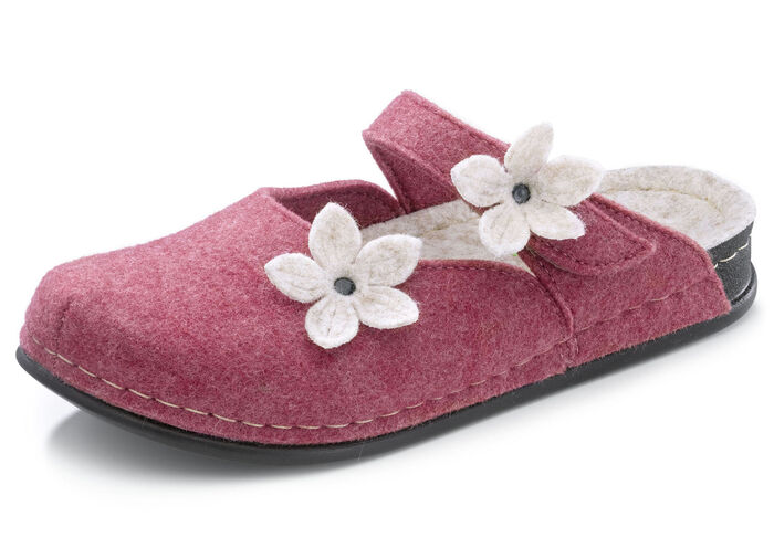 Slippers met leuke vilten bloemen PALISSANDER-ECRU