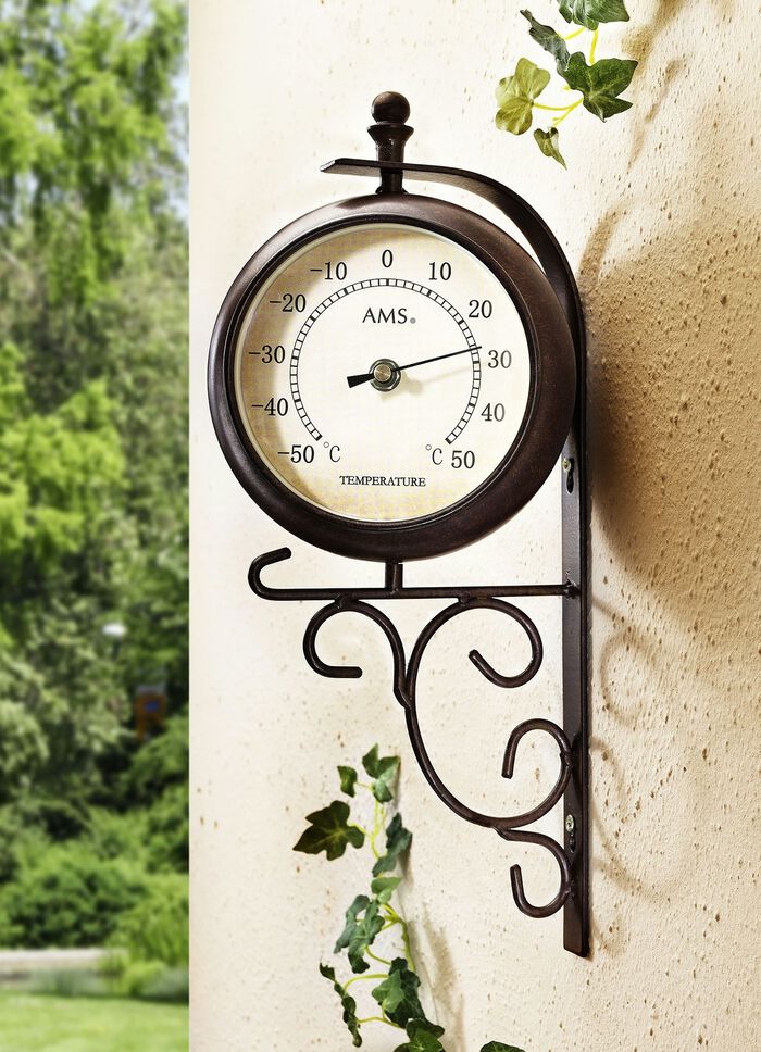 Radio wandklok met thermometer 