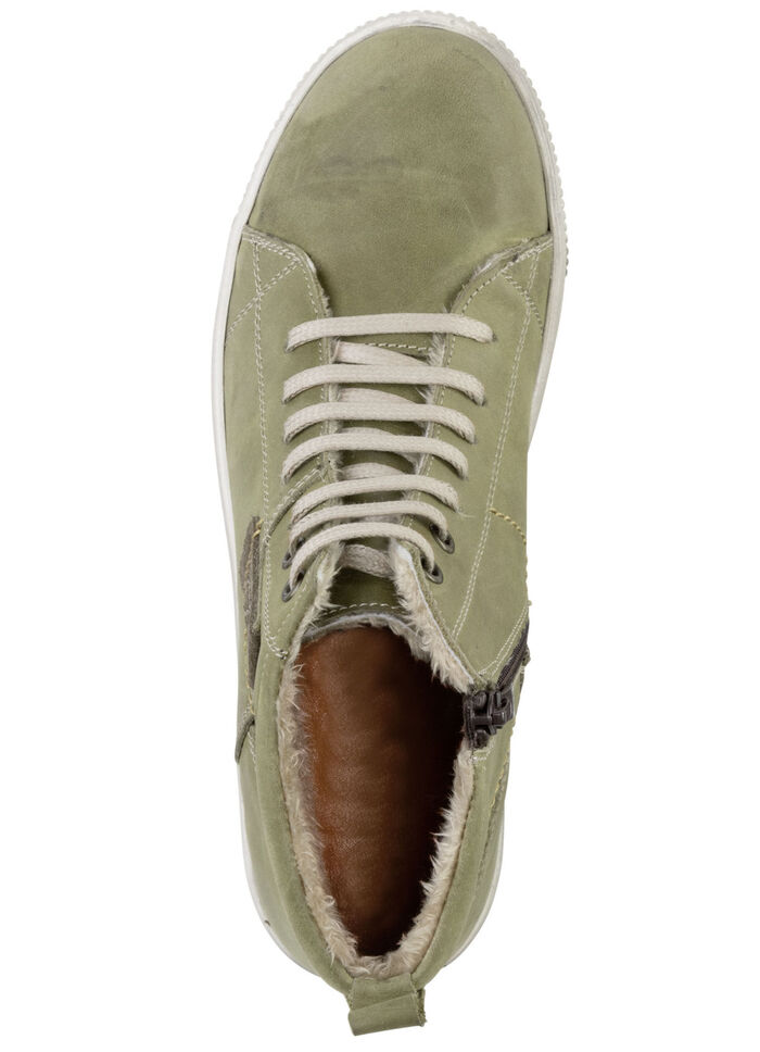 ELENA EDEN veterlaarsje van nubuckleer, met leren applicatie PISTACHE