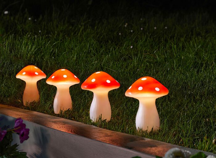 Kunststof LED-paddenstoelen, set van 4 