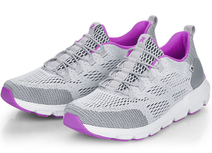 Rieker sneakers met elastische decoratieve vetersluiting GRIJS-ROZE