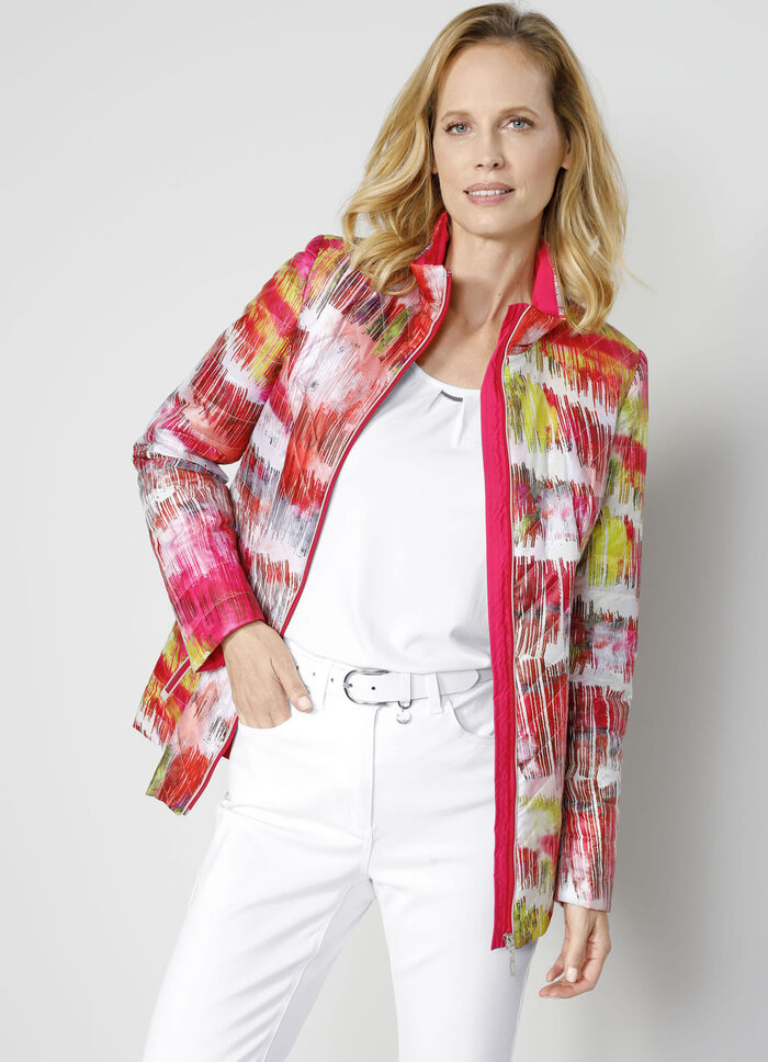 Gewatteerd jack met veelkleurige grafische print 