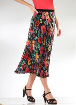 Geplooide rok met bloemdessin ZWART-MEERKLEURIG