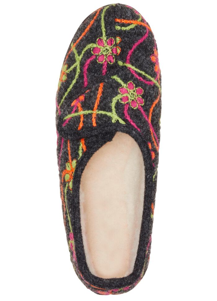 Klittenbandpantoffels met kleurrijk bloemenborduurwerk ANTRACIET-MEERKLEURIG