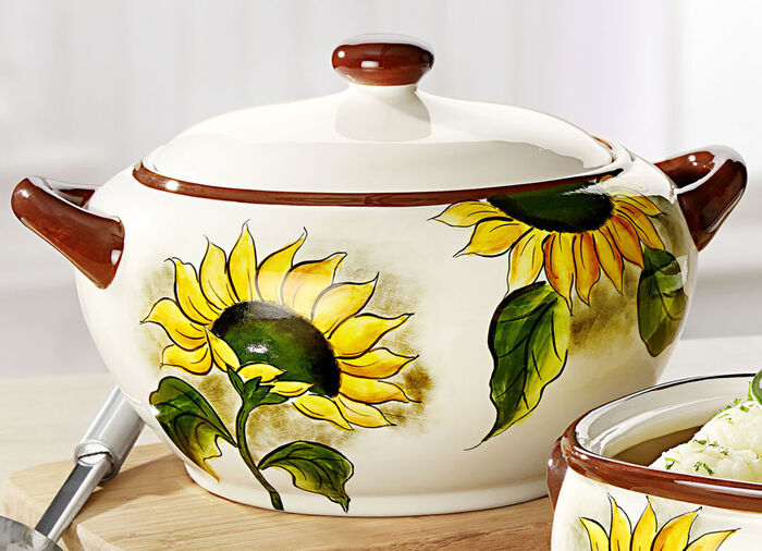 Serveerserie met kunststenen deksel WIT-BRUIN-GEEL