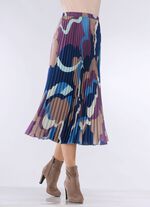 Plooirok met expressief dessin JEANS BLAUW-MAUVE-BEIGE-ECRU