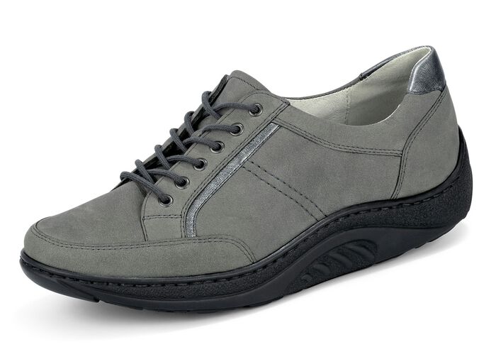 Waldläufer veterschoen met elegante metallic leren inzetstukken GRAFIET