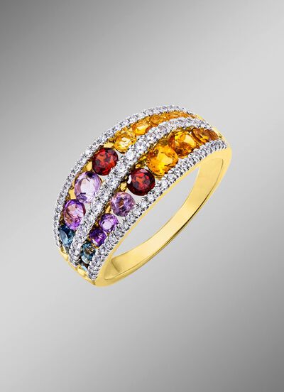 Damesring met diamanten en edelstenen 