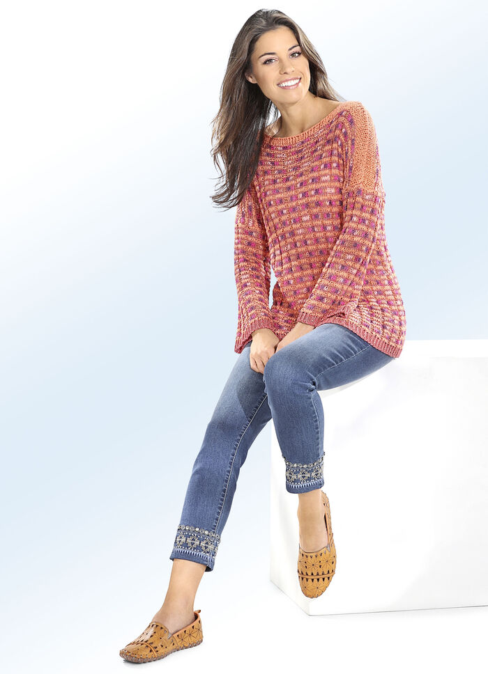 Jeans met uitgebreid borduursel JEANSBLAUW