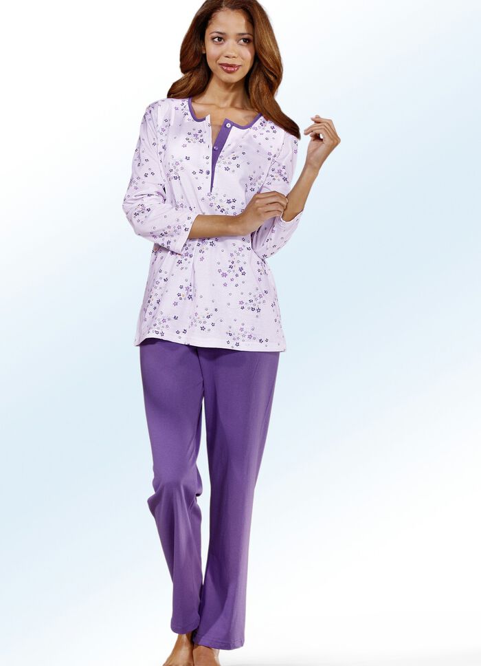 Set van twee pyjama&lsquo;s met lange mouwen en knoopsluiting Viola-flieder