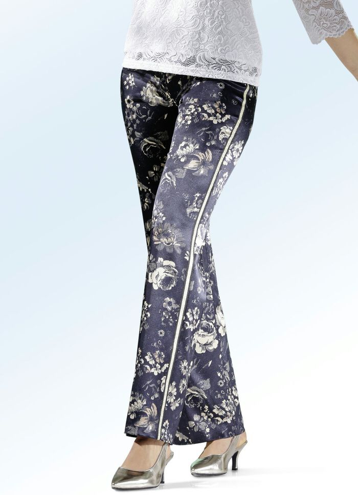 Broek met goudkleurige sierband aan de zijkant ZWART-BEIGE