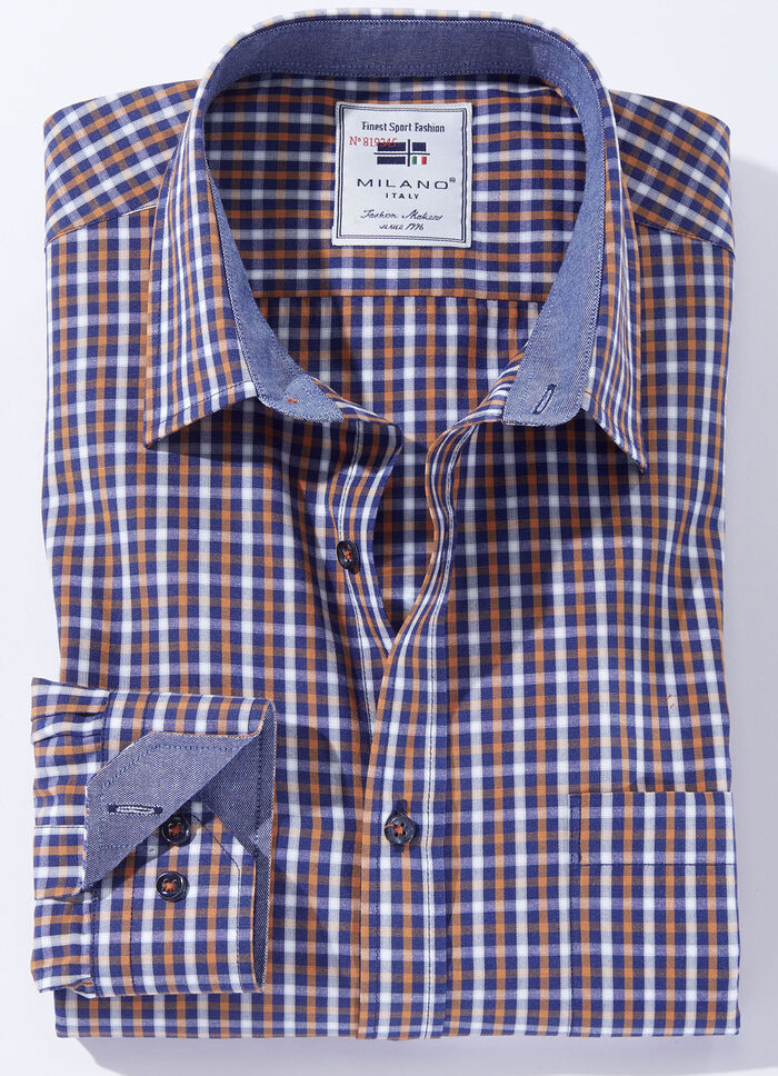 Geruit overhemd "Milano Italy" in 3 kleuren ORANJE-BLAUW GERUIT