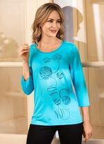 Shirt met opvallende opdruk in 3 kleuren TURQUOISE