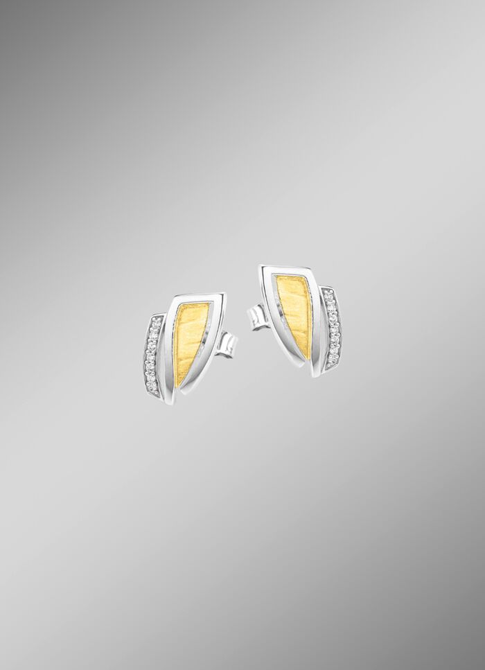 Moderne oorbellen in twee kleuren met zirkonia 