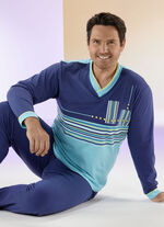 Pyjama met V-hals en gestreept dessin 