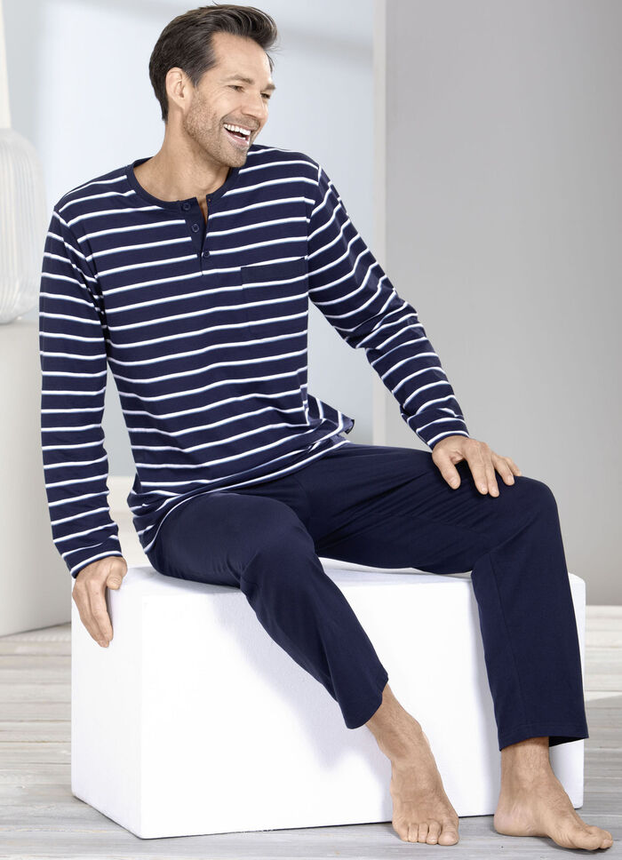 Two-pack pyjama met knoopsluiting en open manchetten 