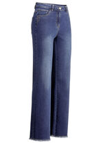 Jeans met trendy franjes aan de zoom DONKERBLAUW