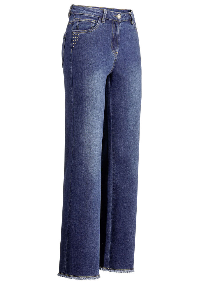 Jeans met trendy franjes aan de zoom DONKERBLAUW