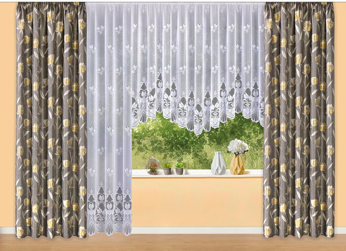 Bovengordijn met glanzend effect en universele railtape TAUPE